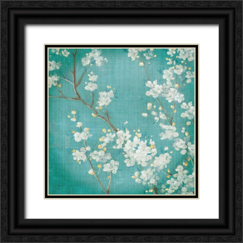 White Cherry Blossoms II Black Ornate Wood Framed Art Print with Double Matting by Nai, Danhui