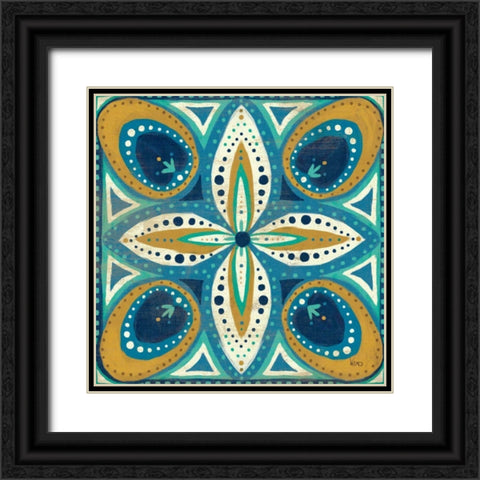 Proud as a Peacock Tile II Black Ornate Wood Framed Art Print with Double Matting by Charron, Veronique