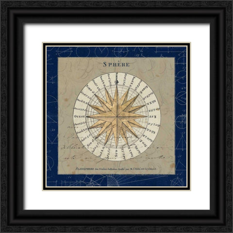 Sphere Compass Blue Black Ornate Wood Framed Art Print with Double Matting by Schlabach, Sue