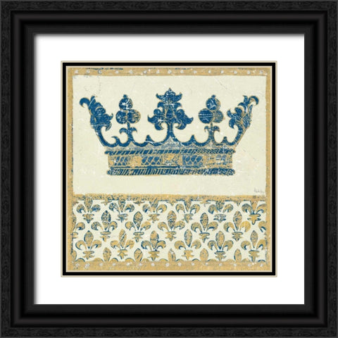 Regal Crown Indigo and Cream Black Ornate Wood Framed Art Print with Double Matting by Meloushka Designs