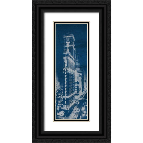 Times Square Postcard Blueprint Panel Black Ornate Wood Framed Art Print with Double Matting by Wild Apple Portfolio