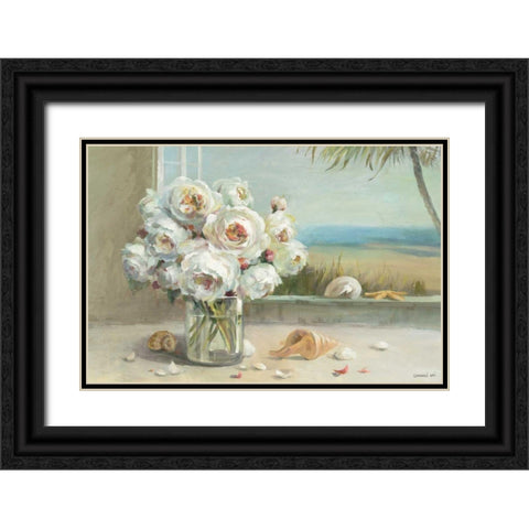 Coastal Roses v.2  Black Ornate Wood Framed Art Print with Double Matting by Nai, Danhui