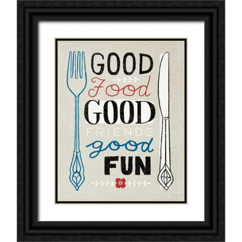 Good Food Friends Fun Black Ornate Wood Framed Art Print with Double Matting by Towne, Oliver