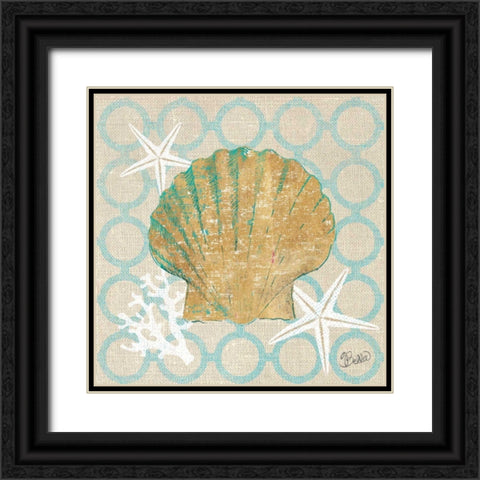 Beach Linen Shell Black Ornate Wood Framed Art Print with Double Matting by Studio Bella