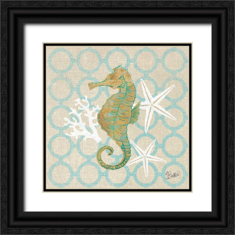 Beach Linen Seahorse Black Ornate Wood Framed Art Print with Double Matting by Studio Bella