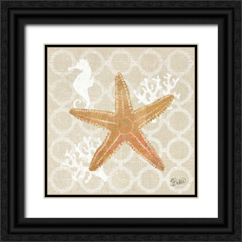 Beach Linen Starfish Black Ornate Wood Framed Art Print with Double Matting by Studio Bella
