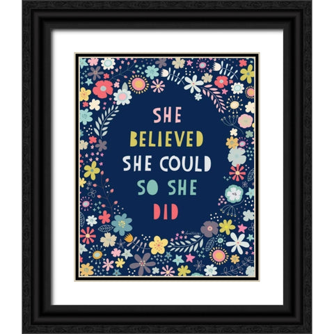 Floral Quote I Indigo Black Ornate Wood Framed Art Print with Double Matting by McCartan, Lamai