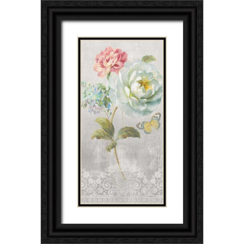 Textile Floral Panel I Black Ornate Wood Framed Art Print with Double Matting by Nai, Danhui