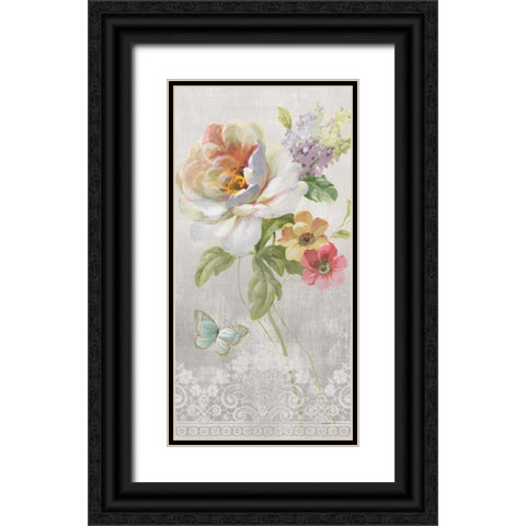 Textile Floral Panel II Black Ornate Wood Framed Art Print with Double Matting by Nai, Danhui