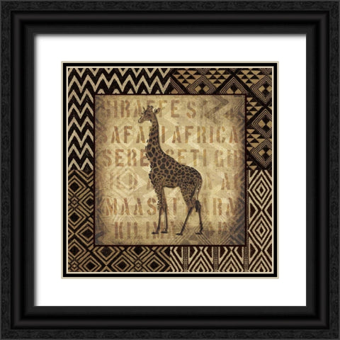 African Wild Giraffe Border Black Ornate Wood Framed Art Print with Double Matting by Wild Apple Portfolio