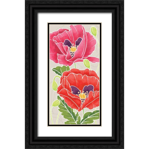 Sunshine Poppies Panel II Black Ornate Wood Framed Art Print with Double Matting by DeNeige, Elyse