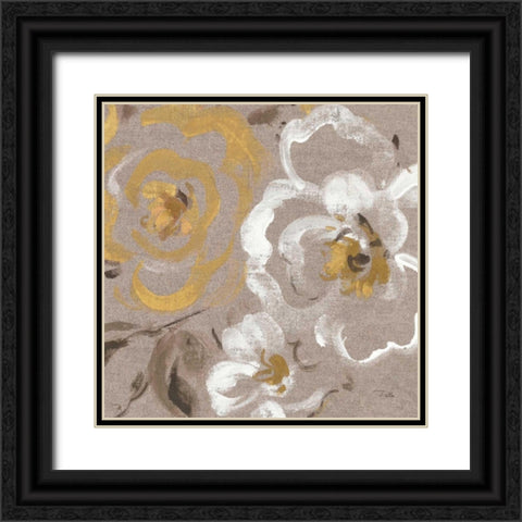 Brushed Petals III Gold  Black Ornate Wood Framed Art Print with Double Matting by Pela