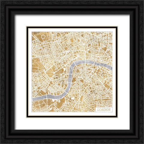 Gilded London Map Black Ornate Wood Framed Art Print with Double Matting by Marshall, Laura