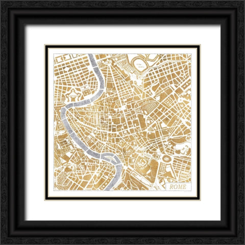 Gilded Rome Map Black Ornate Wood Framed Art Print with Double Matting by Marshall, Laura