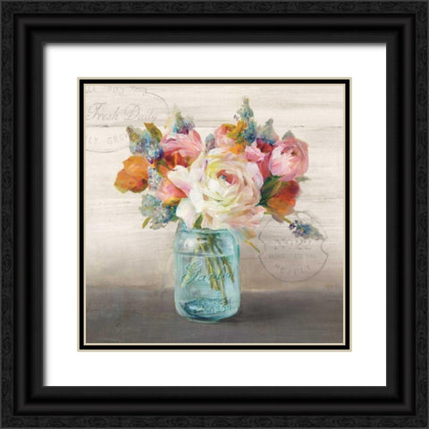 French Cottage Bouquet II  Black Ornate Wood Framed Art Print with Double Matting by Nai, Danhui