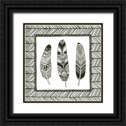 Geo Feathers Square II Black Ornate Wood Framed Art Print with Double Matting by Miller, Sara Zieve
