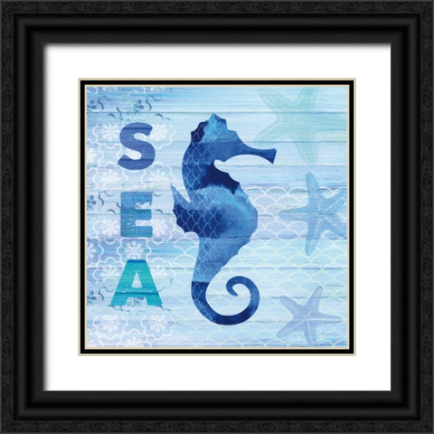 Sea Glass Seahorse Black Ornate Wood Framed Art Print with Double Matting by Studio Bella