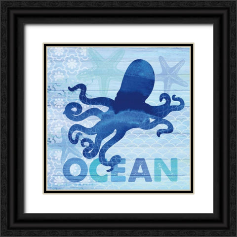 Sea Glass Octopus Black Ornate Wood Framed Art Print with Double Matting by Studio Bella
