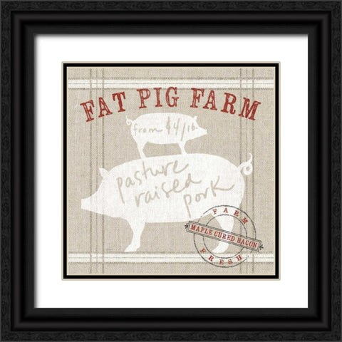 Farm linen pig Black Ornate Wood Framed Art Print with Double Matting by Schlabach, Sue