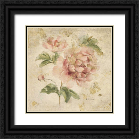 Coral Rose on Antique Linen Light Gold Black Ornate Wood Framed Art Print with Double Matting by Blum, Cheri