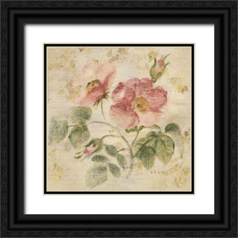 Burgundy Rose on Antique Linen Light Gold Black Ornate Wood Framed Art Print with Double Matting by Blum, Cheri