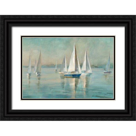 Sailboats at Sunrise Black Ornate Wood Framed Art Print with Double Matting by Nai, Danhui