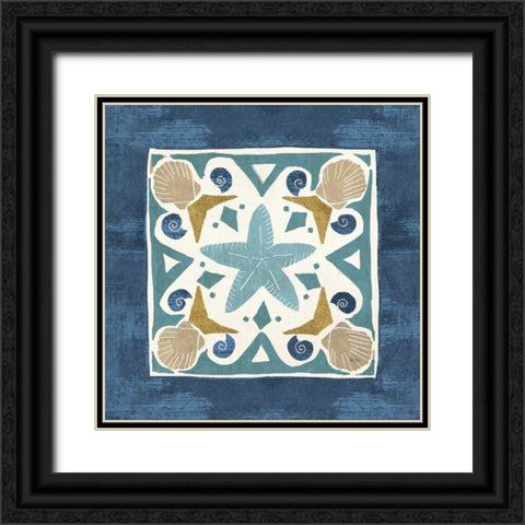 Undersea Blue Tile III Black Ornate Wood Framed Art Print with Double Matting by Charron, Veronique