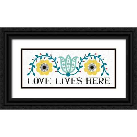 Folk Lodge Love Lives Here V2 Teal Black Ornate Wood Framed Art Print with Double Matting by Mullan, Michael
