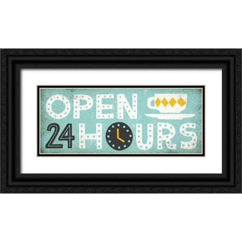 Retro Diner Open 24 Hours Panel Black Ornate Wood Framed Art Print with Double Matting by Mullan, Michael