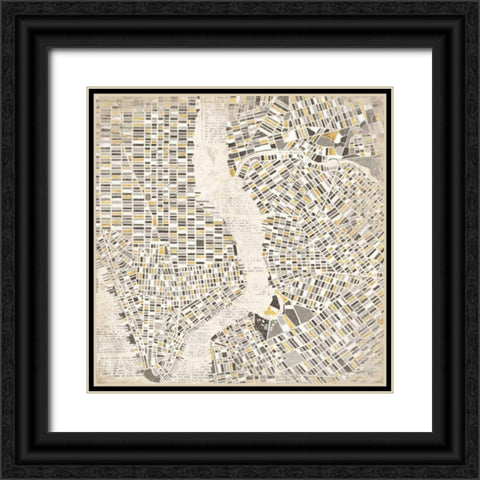 Mod New York Map Black Ornate Wood Framed Art Print with Double Matting by Marshall, Laura