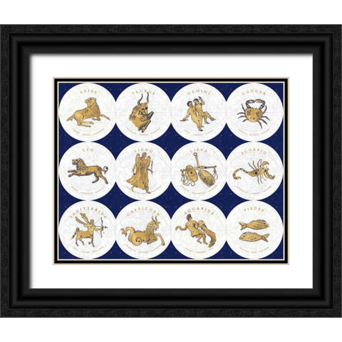 Gilded Zodiac Signs Black Ornate Wood Framed Art Print with Double Matting by Schlabach, Sue