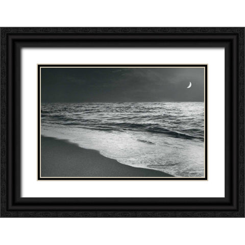 Moonrise Beach Black and White Black Ornate Wood Framed Art Print with Double Matting by Schlabach, Sue