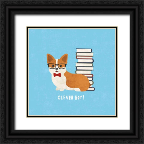 Good Dogs Corgi Bright Black Ornate Wood Framed Art Print with Double Matting by Hershey, Moira