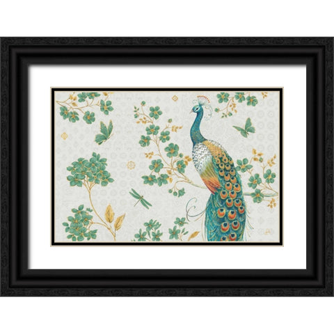 Ornate Peacock IV Master Black Ornate Wood Framed Art Print with Double Matting by Daphne, Brissonnet