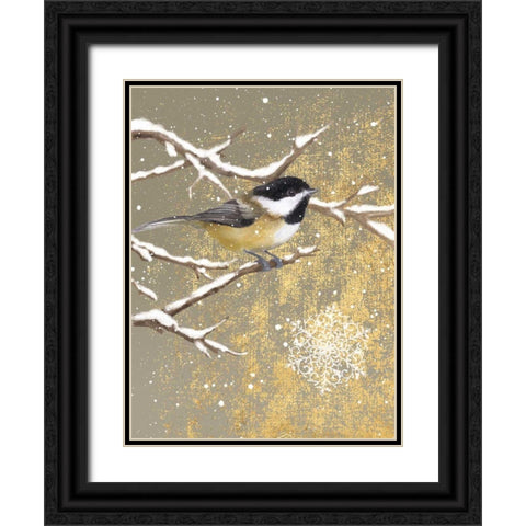 Winter Birds Chickadee Color Black Ornate Wood Framed Art Print with Double Matting by Grove, Beth