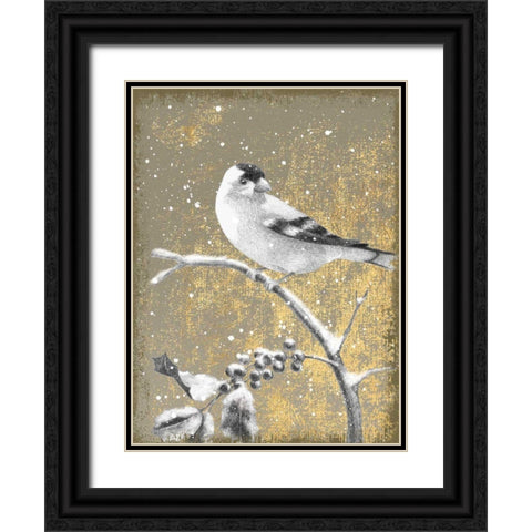 Winter Birds Goldfinch Neutral Black Ornate Wood Framed Art Print with Double Matting by Grove, Beth