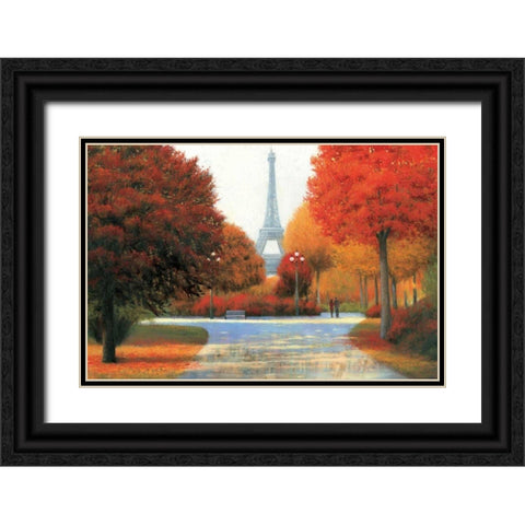 Autumn in Paris Couple  Black Ornate Wood Framed Art Print with Double Matting by Wiens, James