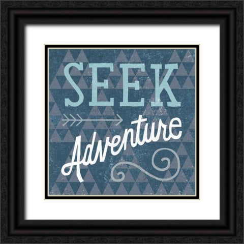Mod Triangles Seek Adventure Blue Black Ornate Wood Framed Art Print with Double Matting by Mullan, Michael
