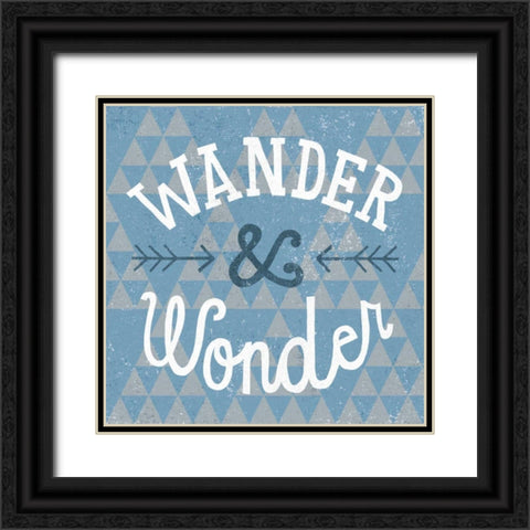 Mod Triangles Wander and Wonder Blue Black Ornate Wood Framed Art Print with Double Matting by Mullan, Michael