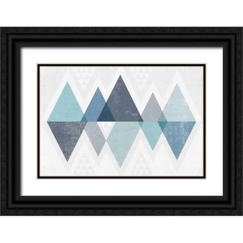 Mod Triangles II Blue Black Ornate Wood Framed Art Print with Double Matting by Mullan, Michael