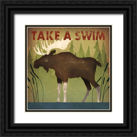 Take a Swim Moose Black Ornate Wood Framed Art Print with Double Matting by Fowler, Ryan