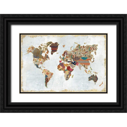 Pattern World Map Black Ornate Wood Framed Art Print with Double Matting by Marshall, Laura