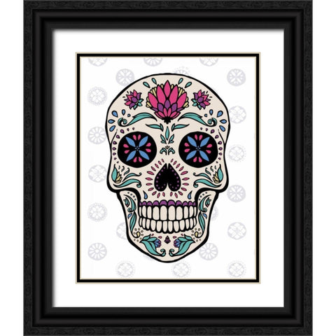 Sugar Skull II on Gray Black Ornate Wood Framed Art Print with Double Matting by Penner, Janelle