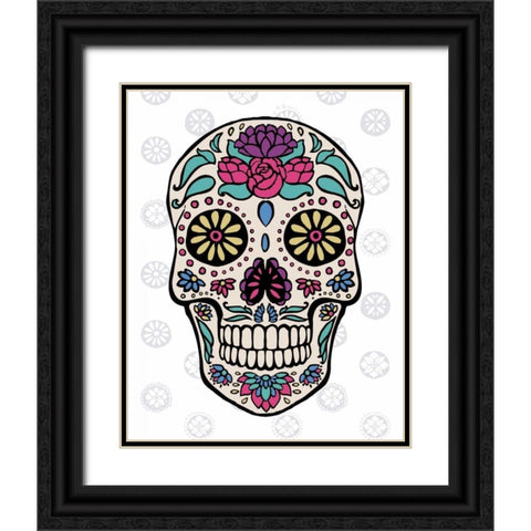 Sugar Skull III on Gray Black Ornate Wood Framed Art Print with Double Matting by Penner, Janelle