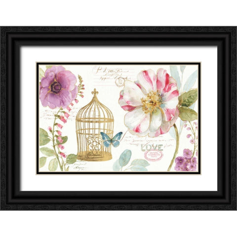 Rainbow Seeds Floral Birdcage I Black Ornate Wood Framed Art Print with Double Matting by Audit, Lisa