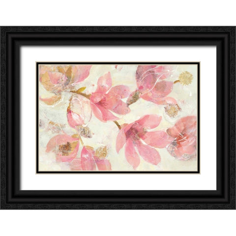 Magnolias in Bloom on White Black Ornate Wood Framed Art Print with Double Matting by Hristova, Albena