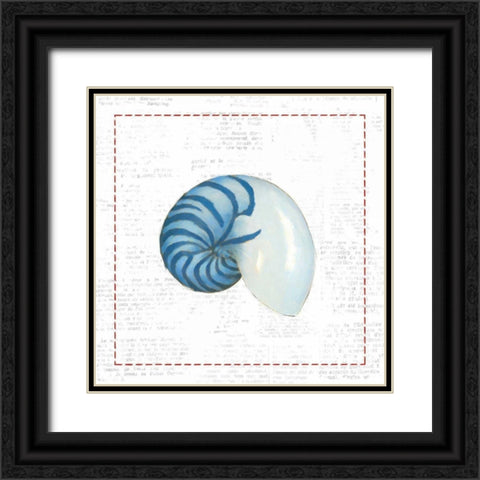 Navy Nautilus Shell on Newsprint with Red Black Ornate Wood Framed Art Print with Double Matting by Adams, Emily