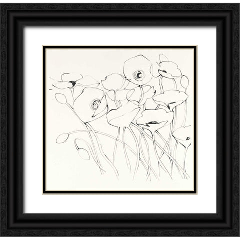 Black Line Poppies I Black Ornate Wood Framed Art Print with Double Matting by Novak, Shirley