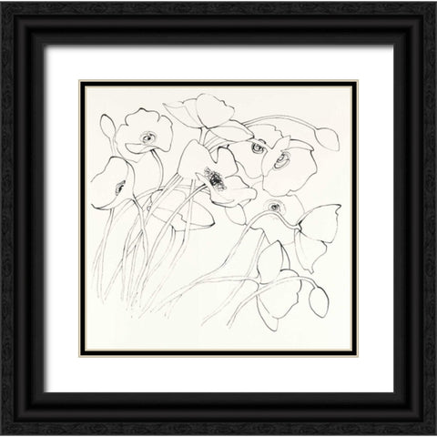 Black Line Poppies II Black Ornate Wood Framed Art Print with Double Matting by Novak, Shirley