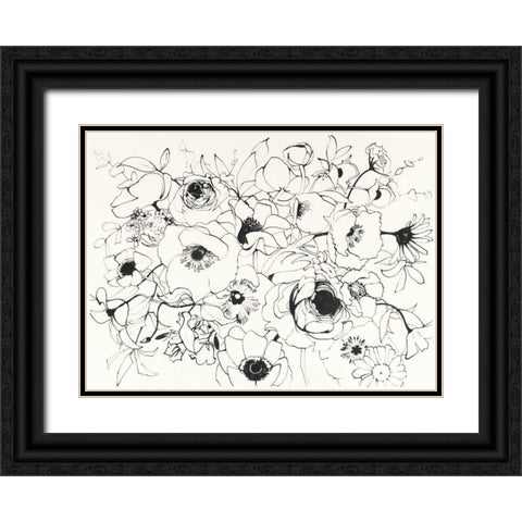 Black Line Poppies Mix Black Ornate Wood Framed Art Print with Double Matting by Novak, Shirley